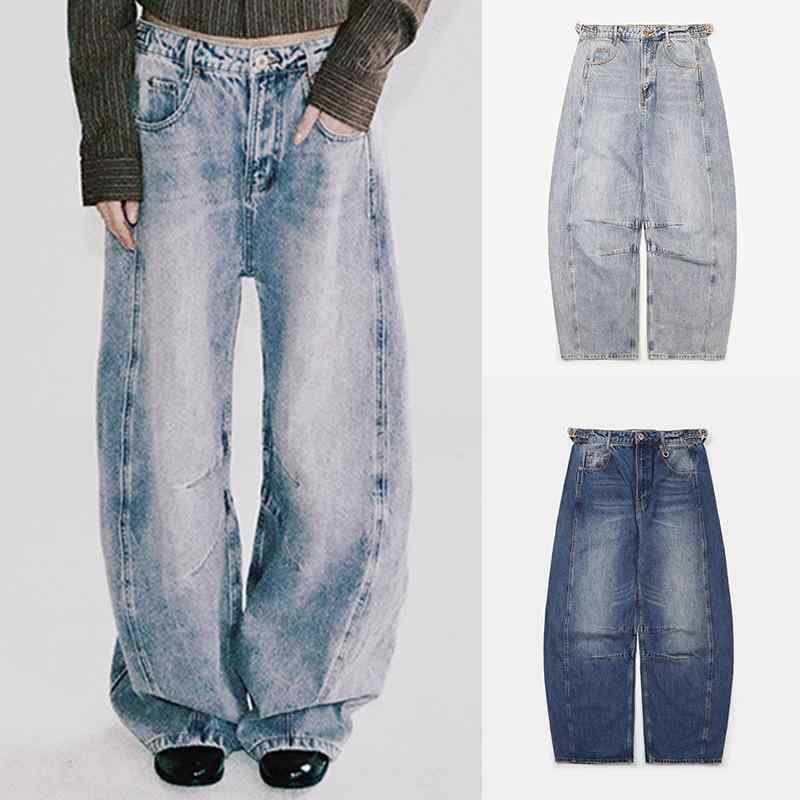 レディース 牛仔パンツ デニムパンツ ワイドレッグパンツ ストレートパンツ ゆったりシルエット スリム効果 ミッドライズ ジッパー ロング丈 コットン 80パーセント ライトブルー ダークブルー ブラック アイボリー クラッシュ加工 ノーストレッチ 普段｜ラシャンスショップ