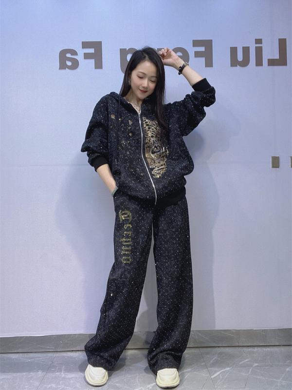 セットアップ レディース 扎染 ジップアップ カーディガン パンツ 上下セット ルームウェア 部屋着 韓国風 かわいい スポーティー 普段使い 綿 ポリエステル ブラック ホワイト｜ラシャンスショップ