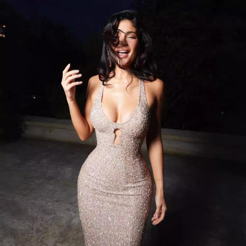 ワンピース レディース 深Vネック ノースリーブ スパンコール ボディコン タイト ロングドレス パーティー 二次会 結婚式 シルバー ポリエステル 高腰 セクシー|ラシャンスショップ