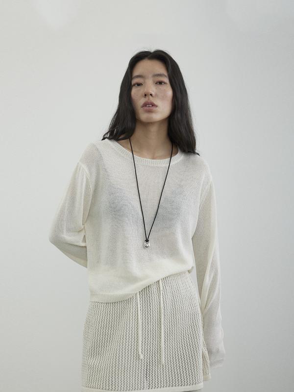 長袖ニットカーディガン 女性用 春夏 韓国風 ゆったり 透け感 トップス ルーズフィット セーター 接触冷感 再生繊維 混紡 ラミー ビスコース ナノシルク 丸首 グレー ブルー ベージュ カジュアル 普段使い 軽量 通勤 秋冬対応｜ラシャンスショップ