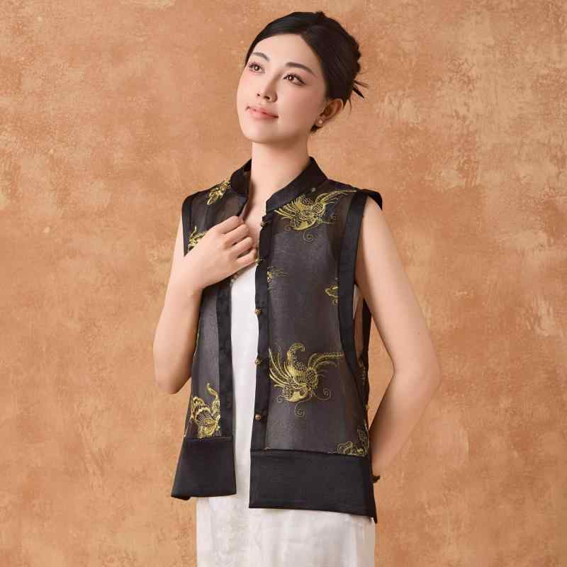 ベスト レディース 女性用 チャイナスタイル 刺繍 ポリエステル 花柄 スタンドカラー ゆったり 薄手 接触冷感 普段使い｜ラシャンスショップ