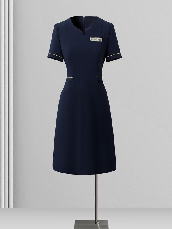 ワンピース レディース 夏 上品 高級感 ウエストシェイプ 受付 事務服 オフィス 通勤用 フォーマル きれいめ エレガント ひざ丈 膝丈 シンプル 無地|ラシャンスショップ