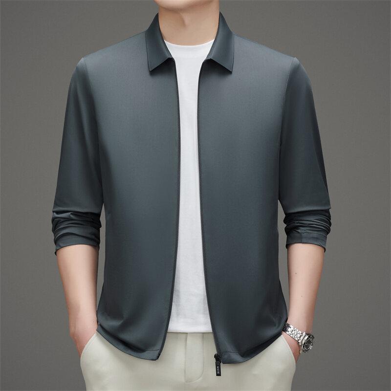 メンズ ジャケット 春夏 薄手 UVカット ビジネスカジュアル 中年向け 合体シルエット 長袖 ラップフロント ジッパー スタンドカラー ソリッドカラー 化学繊維混紡 耐摩耗 サイドポケット ストレートヘム グレー ブラック ブルー ブルーグレー 日常使｜ラシャンスショップ