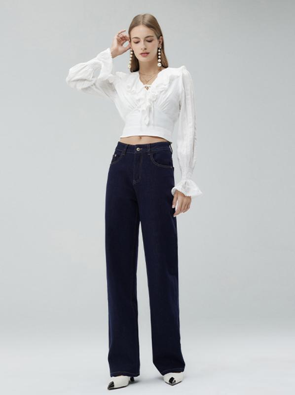 デニム レディース ストレート 高 elastic 高 elastic ジーンズ パンツ 綿 春夏 ハイウエスト ゆったり かわいい 薄手｜ラシャンスショップ