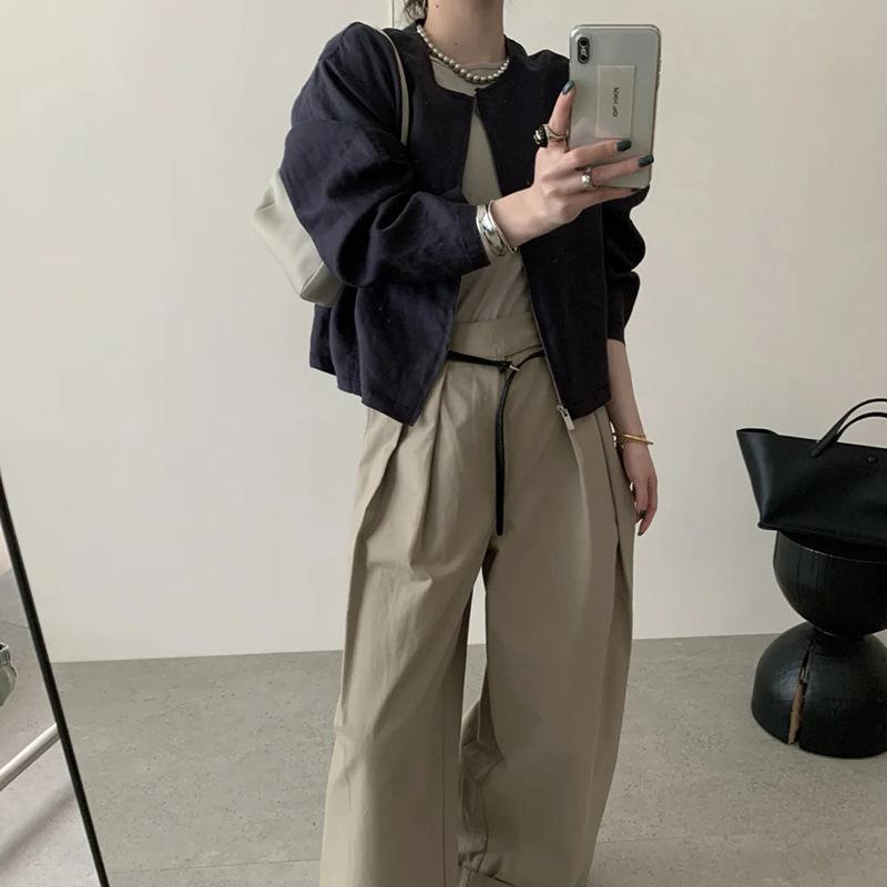 セットアップ レディース 春夏 リネン 5分丈パンツ 丸首 長袖 リラックス カジュアルスタイル 白 黒 黄色|ラシャンスショップ