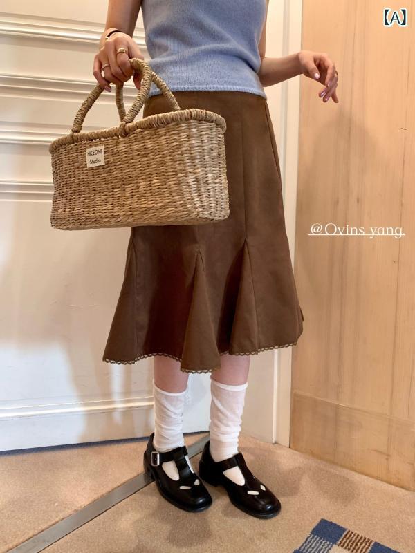 スカート 女性用 半身 魚尾 中丈 春夏 デザイン 気質 高級感 甘め 清新 少女風 ポリエステル 混紡 人絹 無弾力 切り替え ブルー カフェオレ かわいい 普段使い 通勤 軽量 柔らか 膝丈 フレア シルエット 爽やか フェミニン｜ラシャンスショップ 7,822円