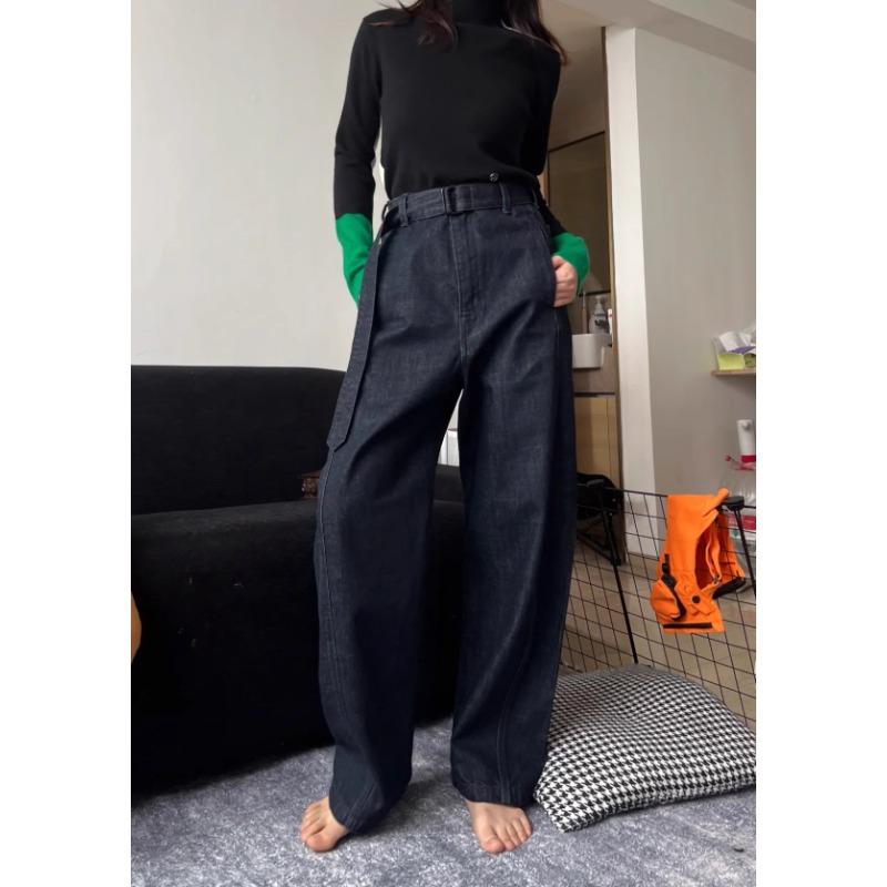 レディース デニムパンツ コットン 混紡 ワイドレッグ 高腰 ミッドライズ ロング丈 テーパード クラシック ヴィンテージ風 ゆったり ゆったりシルエット 気質 通勤用 普段使い 春夏 秋 デニムカラー ブルー 洗い加工 ストレッチなし 軽量 吸湿速乾 ｜ラシャンスショップ