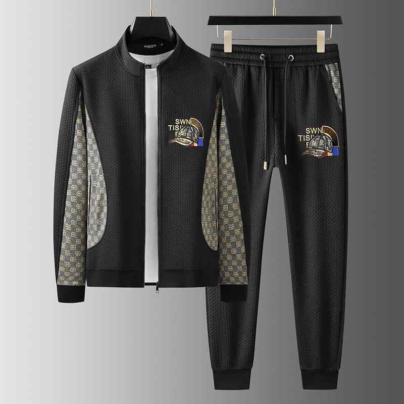 メンズ カジュアル セットアップ 春物 上下セット コットン 刺・墸 長袖 Tシャツ ロングパンツ スポーティー スタイル 男性用 普段使い 白 黒｜ラシャンスショップ