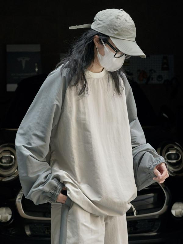 パーカー レディース 春夏 韓国風 配色 スウェット プルオーバー ゆったり 薄手 長袖 トップス 普段使い 部屋着 スポーティー カジュアル ブラック 黒 杏色 グレー｜ラシャンスショップ