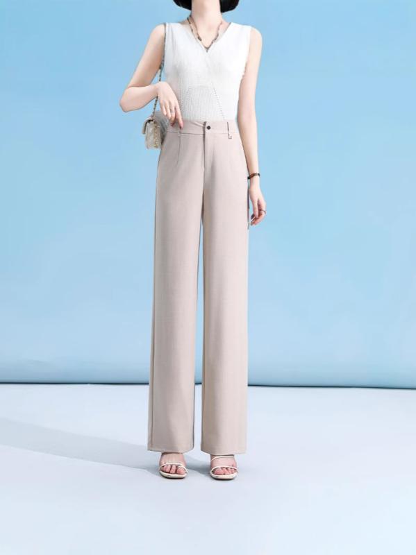 パンツ レディース リネン 亜麻 ワイドレッグパンツ ストレートパンツ ハイウエスト 薄手 接触冷感 伸縮性 カジュアル 通勤 小柄 高身長 ブラック 紺色 パープル グレー ベージュ｜ラシャンスショップ