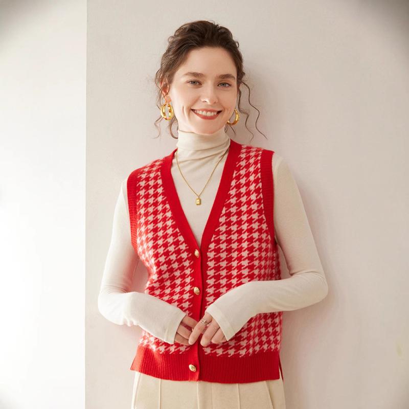 ベスト レディース 秋冬 ニットベスト カシミヤ 羊毛 ノースリーブ カーディガン Vネック ボタン ゆったり 着痩せ 羽織り トップス 重ね着|ラシャンスショップ