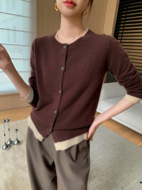 カーディガン レディース 長袖 春秋 羊毛 ニット トップス 丸首 クルーネック ゆったり 着回し 羽織り 無地 カジュアル シンプル オフィス 通勤|ラシャンスショップ