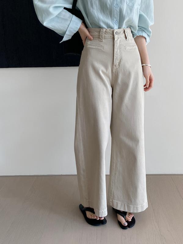 デニムパンツ レディース ジーンズ ストレートパンツ ワイドパンツ ポケット付き カジュアル シンプル ハイウエスト ロング丈 春夏 秋 ボトムス ズボン ゆったり感 無地｜ラシャンスショップ