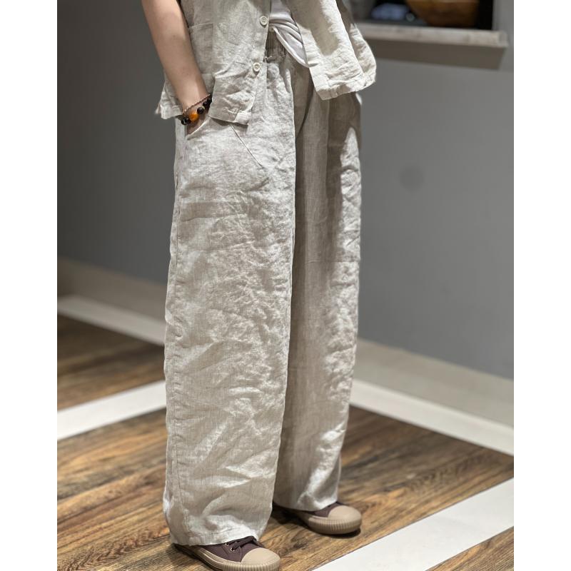 パンツ レディース ヴィンテージ風 ナチュラル 麻 ストレートパンツ ハイウエスト ワイドパンツ オールシーズン｜ラシャンスショップ