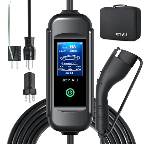 電気自動車 充電ケーブル SAE J1772 100V 200V対応 電流切替 8A 10A 13A 15A ポータブル EV充電器 7.6m LCD表示 変換アダプター付｜La chic　ラ・シック