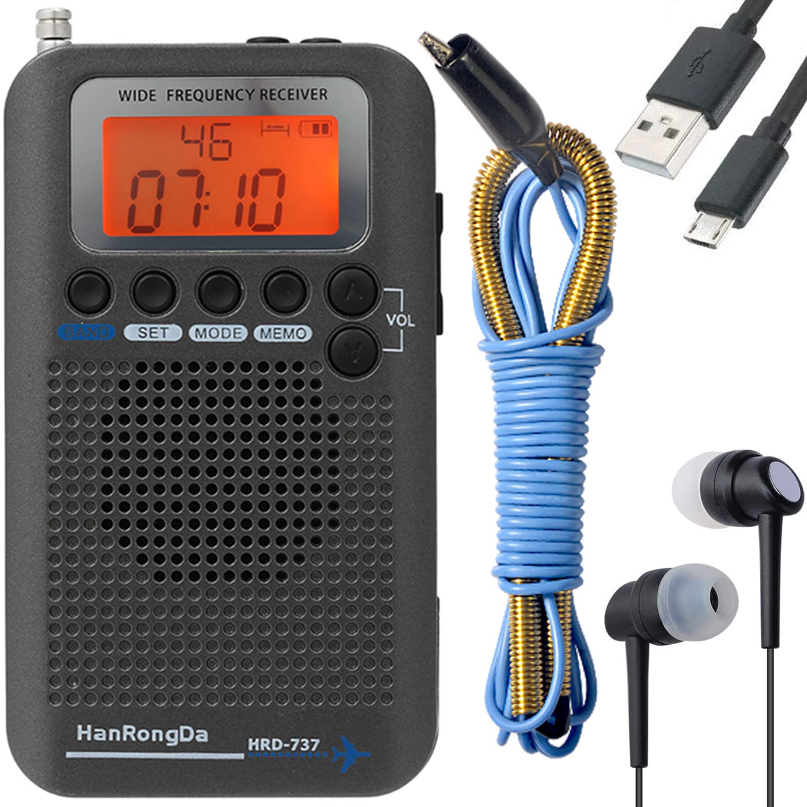 フルバンドラジオ FM/中波/短波/CB/航空/VHF ポケットタブルエアバンドレシーバー 充電式 高感度受信 58局メモリー ミュ 送料　無料