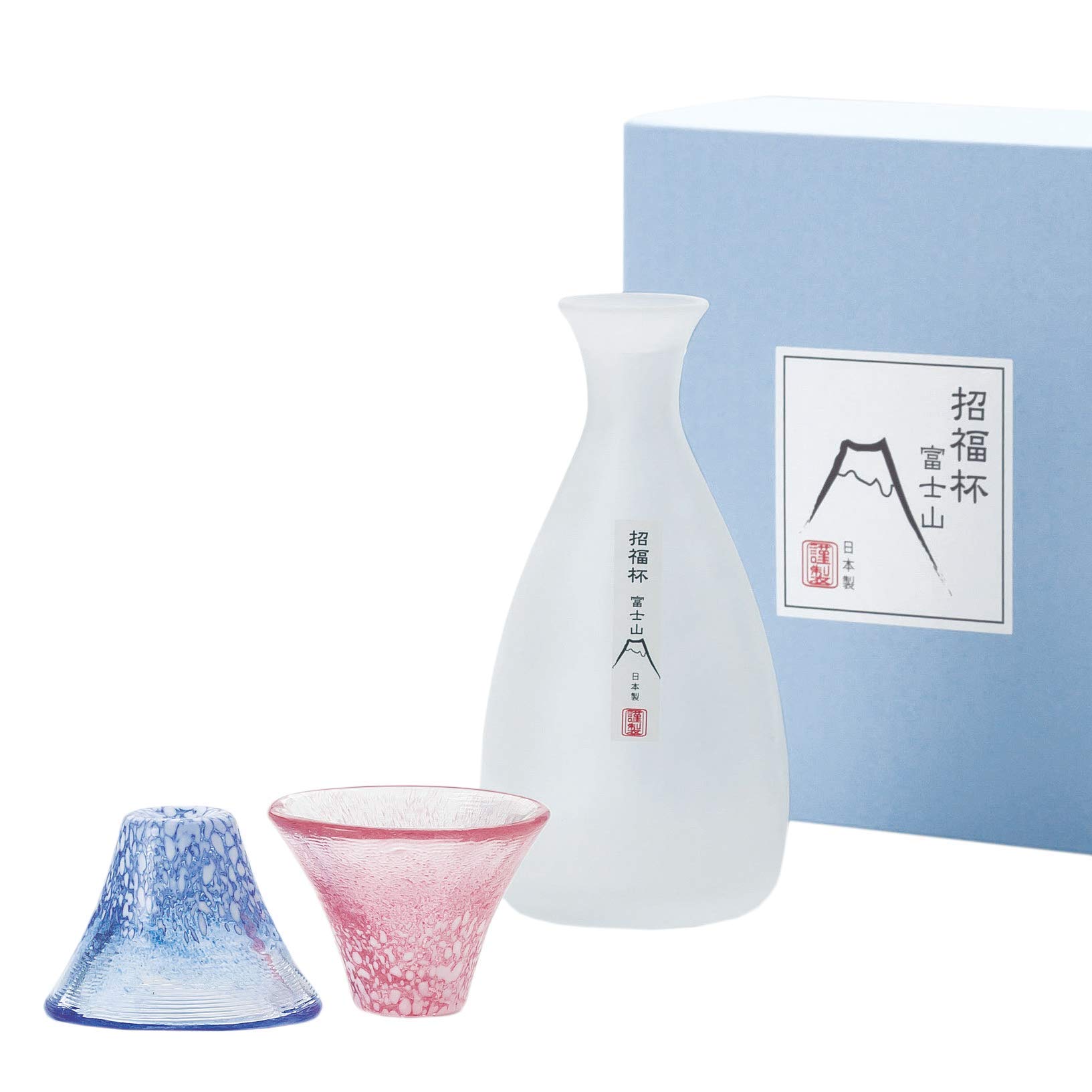 東洋佐々木ガラス 冷酒セット 招福杯 富士山 杯 35ml 徳利 270ml ブルー&レッド&ホワイト 3個セット G639M76 送料 無料