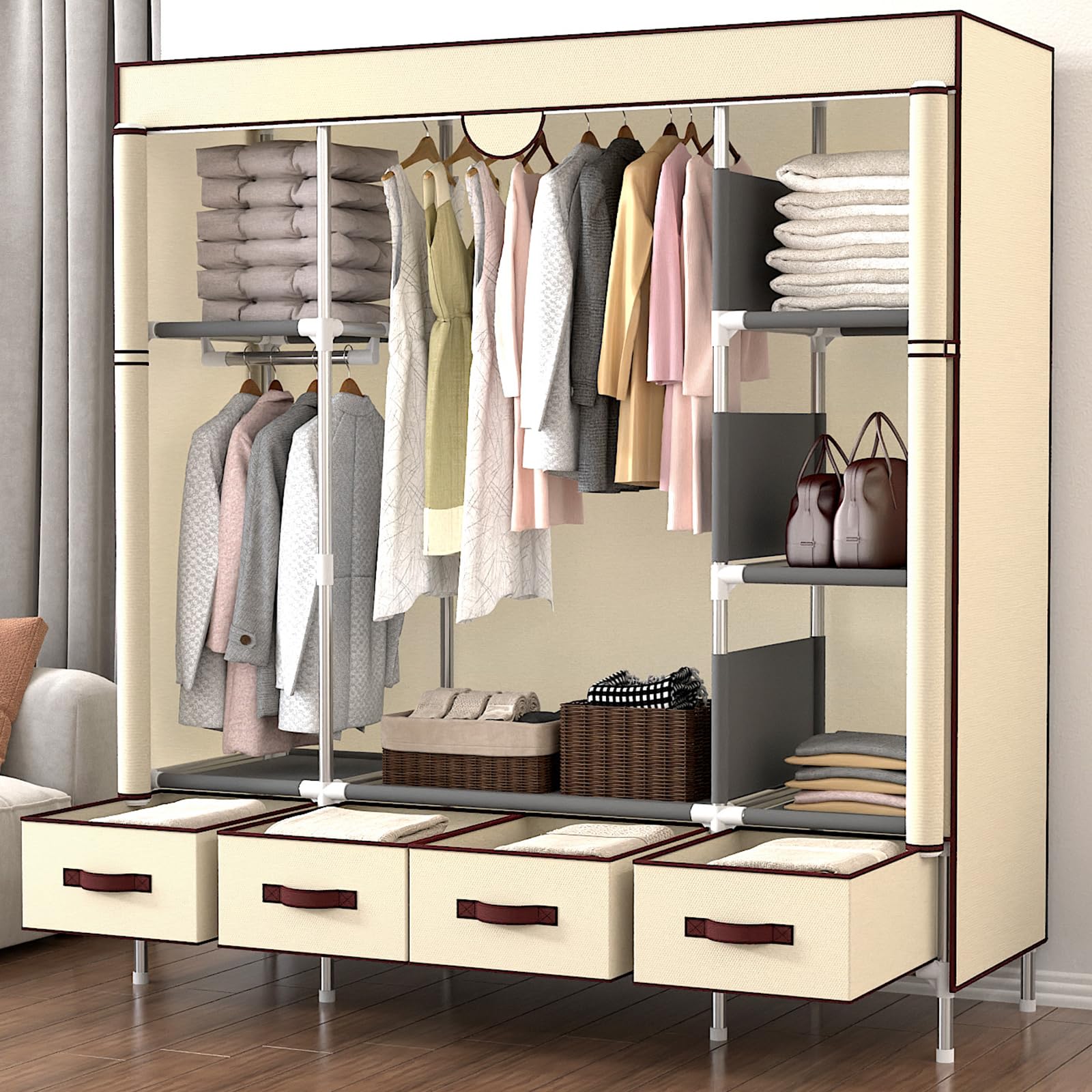 楽天市場】簡易ポータブル組立クローゼット防湿防塵防カビ不織布