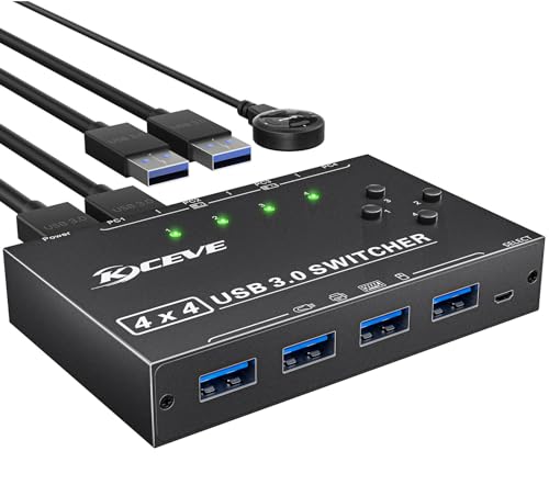KEVE B切替器3.0、B切り替え機4入力4出力5Gbps高速転送、手動切替器4台用、共有4Bデバイス、B切替器ハブ、マウス、キーボード、スキ