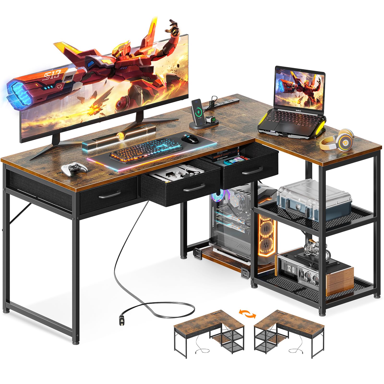 楽天市場】ゲーミングデスク 引き出し3杯付き パソコンデスク