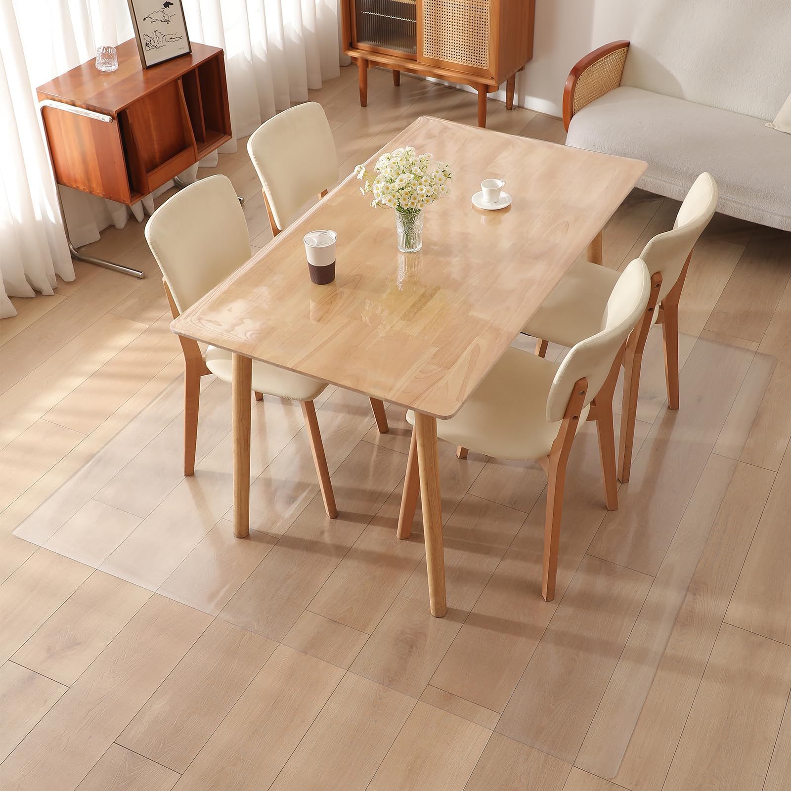 ダイニングマット 透明 エンボス加工 200x250cm 厚さ1.5mm 特大サイズ V 床保護マット クリア 撥水 ダイニングテーブル 下に