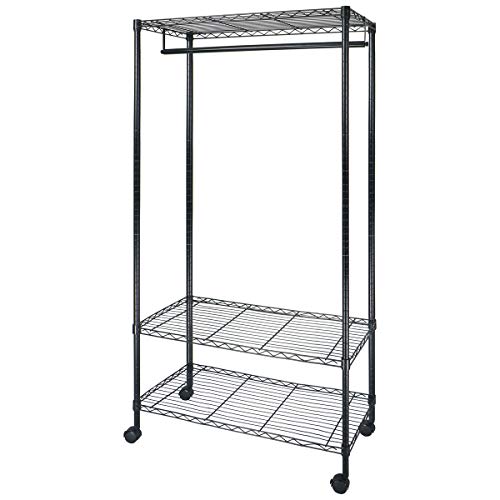 Lckycoco ワードローブ クローゼット ハンガーラック 衣類収納用 メタル製 スチールラック 幅91×奥46×高さ182cm 3段 ポール