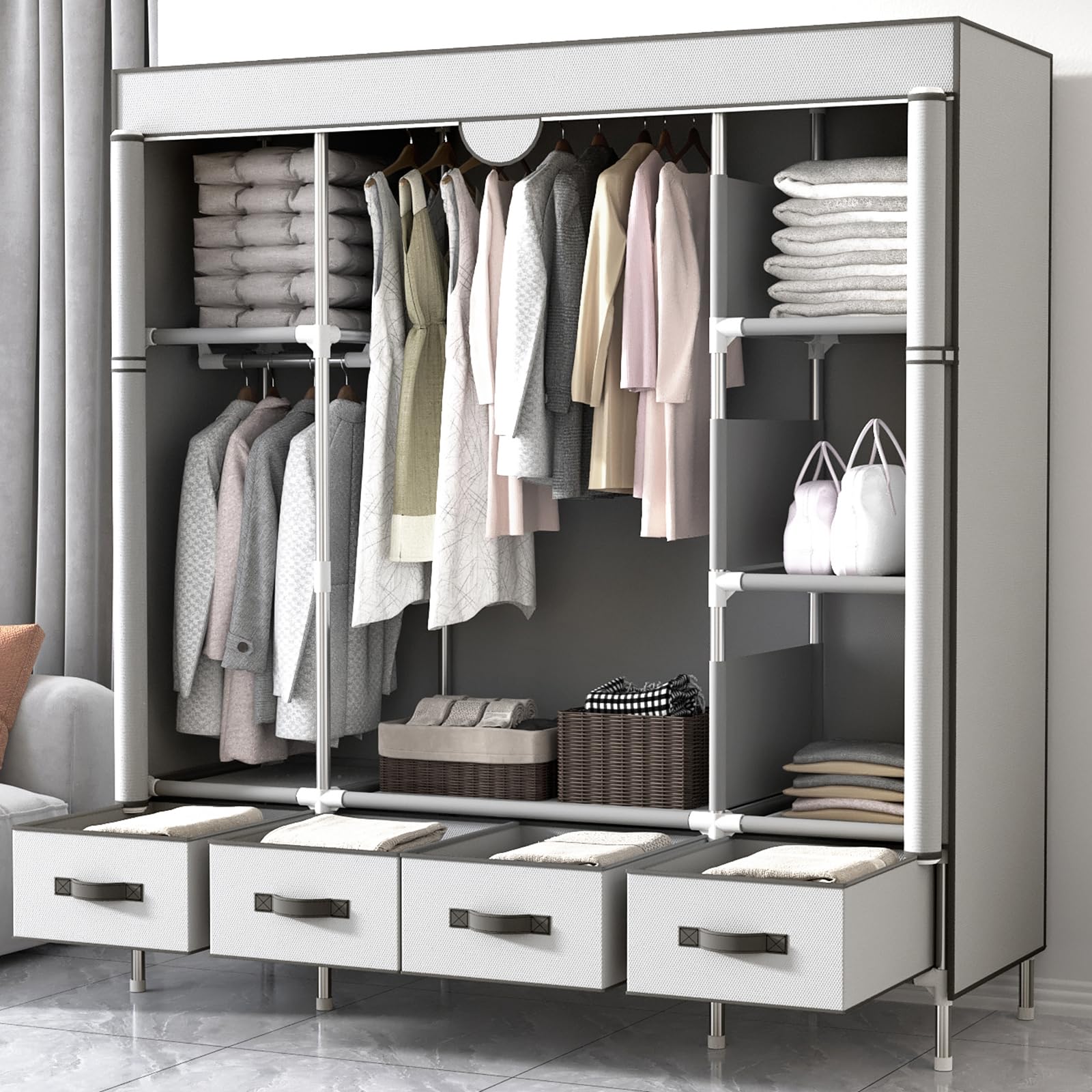 楽天市場】簡易ポータブル組立クローゼット防湿防塵防カビ不織布