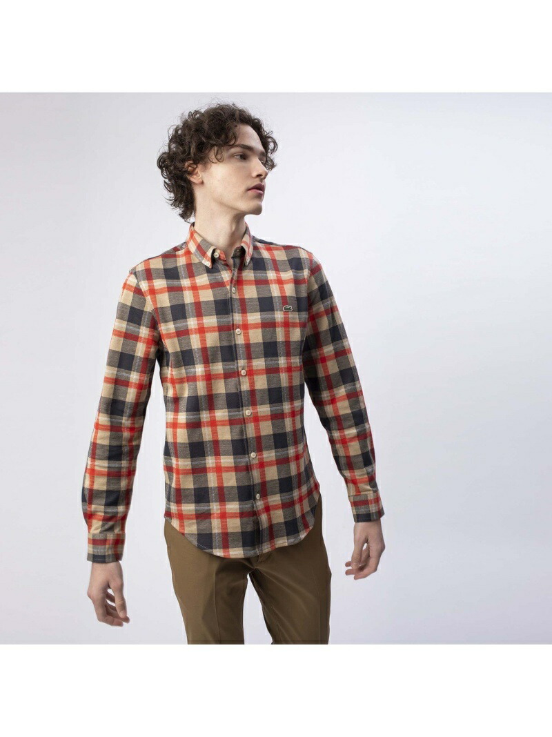 カジュアルシャツ 驚きの価格 シャツ ブラウス ラコステ Lacoste ダブルジャカードニット長袖チェックシャツ 長袖シャツ Fashion ネイビー 送料無料 Rakuten ホワイト ベージュ Prometheo Pe