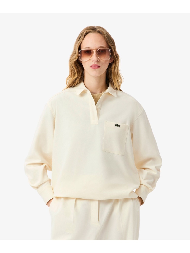 【SALE／40%OFF】オーバーサイズハーフボタン ストレッチフランネルシャツ LACOSTE ラコステ トップス シャツ・ブラウス ホワイト グレー【RBA_E】【送料無料】[ Fashion]