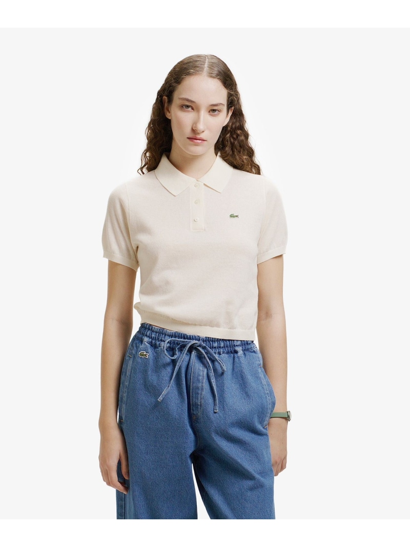 ラメニットポロシャツ LACOSTE ラコステ トップス ポロシャツ ピンク ホワイト【送料無料】[ Fashion]