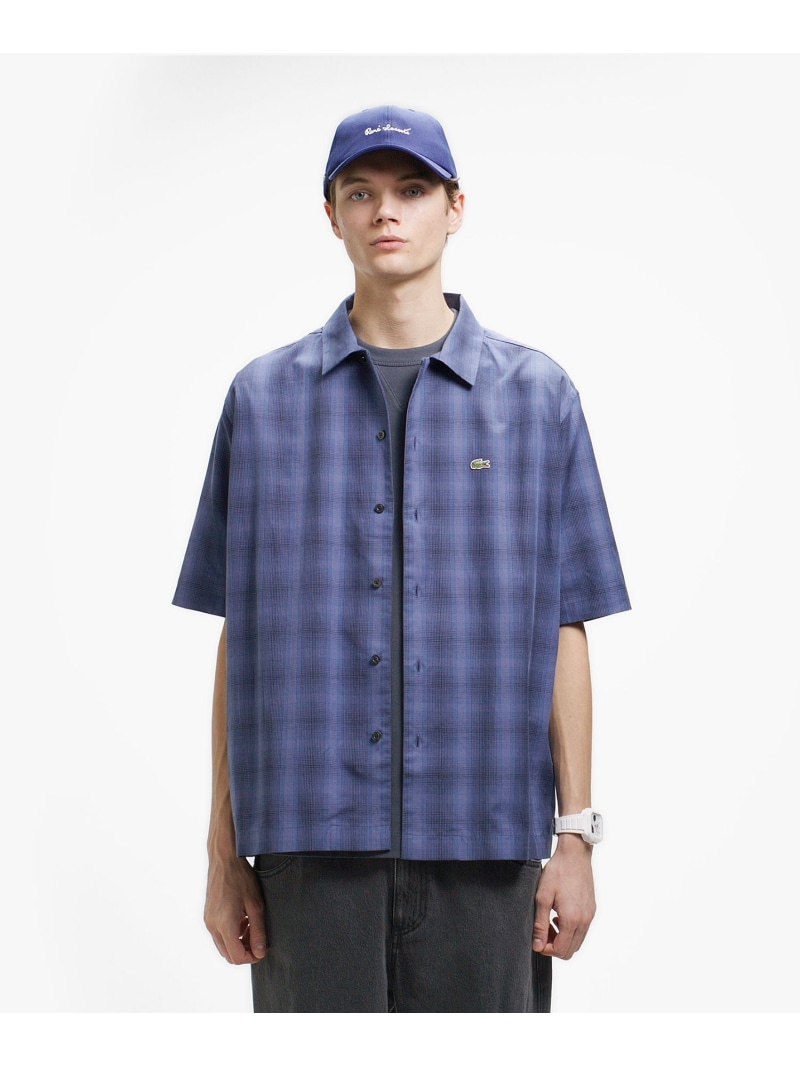 【SALE／40%OFF】リネンブレンドオープンカラーオンブレチェックシャツ LACOSTE ラコステ トップス シャツ・ブラウス ホワイト ブルー ネイビー ブラック ブラウン グレー【RBA_E】【送料無料】[ Fashion]