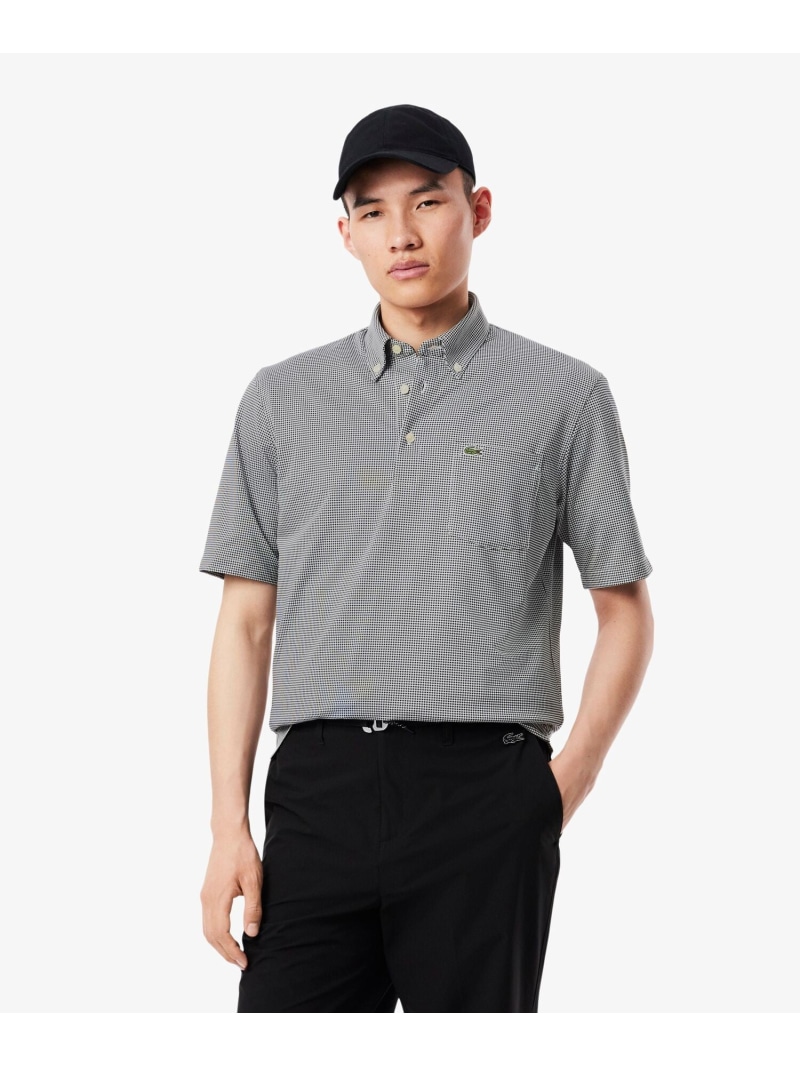 消臭・速乾・UVカットマイクロチェックポロシャツ LACOSTE ラコステ トップス スポーツシャツ 黒いこと 青色【貨物輸送無料】[ Fashion]