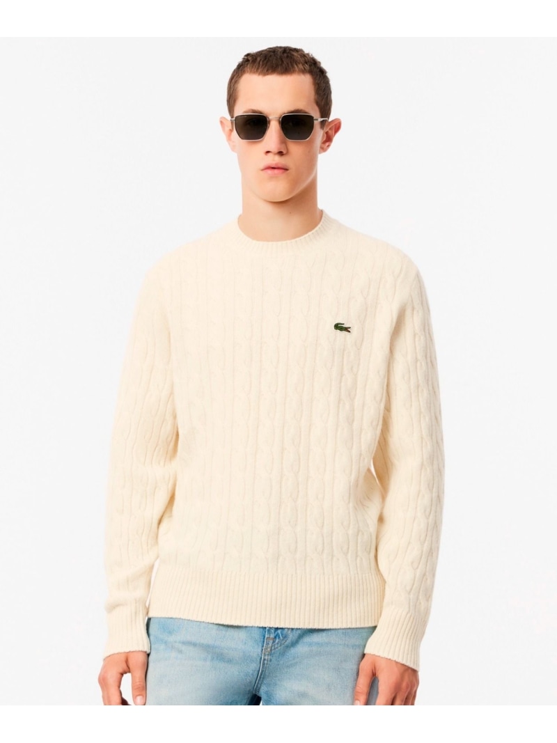 【SALE／40%OFF】真っただ中ゲージ ウールケーブルニット LACOSTE ラコステ トップス 編み物 白いこと 米国海軍【RBA_E】【貨物輸送無料】[ Fashion]