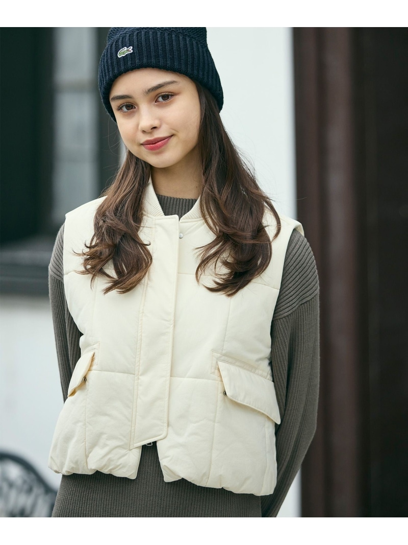 【SALE／30%OFF】クロップド丈 撥水 THERMORE中綿 ジップアップベスト LACOSTE ラコステ ジャケット・アウター ダウンジャケット・ダウンベスト ホワイト ブラック【RBA_E】【送料無料】[ Fashion]