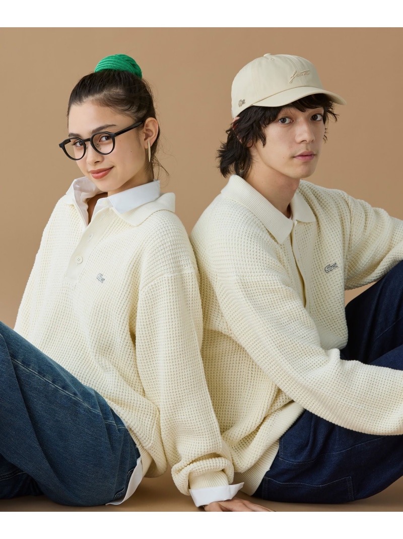 ワッフルニットポロセーター LACOSTE ラコステ トップス 編み物 米国海軍 赤銅色 白いこと 薄墨色【貨物輸送無料】[ Fashion]