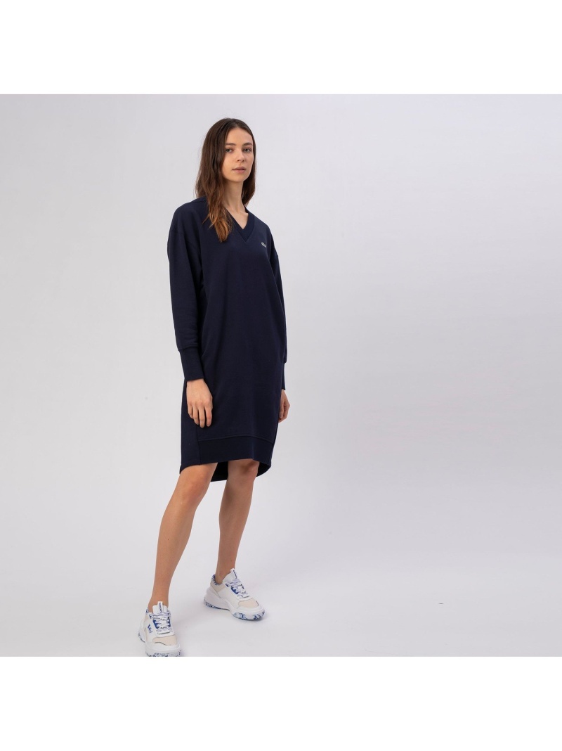 レディースファッション ワンピース Vネックスウェットワンピース Lacoste Fashion ブルー 送料無料 Rakuten グレー ネイビー シャツワンピース ワンピース ラコステ 定期入れの