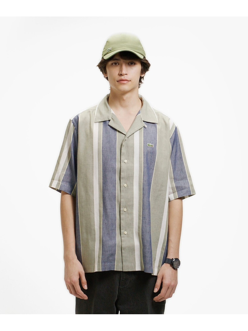 リネンブレンドオープンカラーシャツ LACOSTE ラコステ トップス シャツ・ブラウス ネイビー ホワイト【送料無料】[ Fashion]