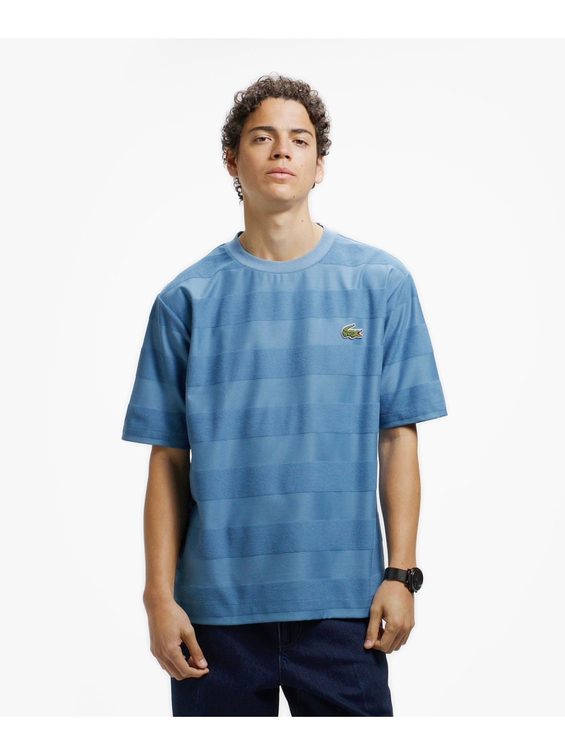 オーバーサイズ パイル地切り替え同色ボーダーTシャツ LACOSTE ラコステ トップス カットソー・Tシャツ ホワイト ブラック カーキグリーン ブルー ネイビー【送料無料】[ Fashion]