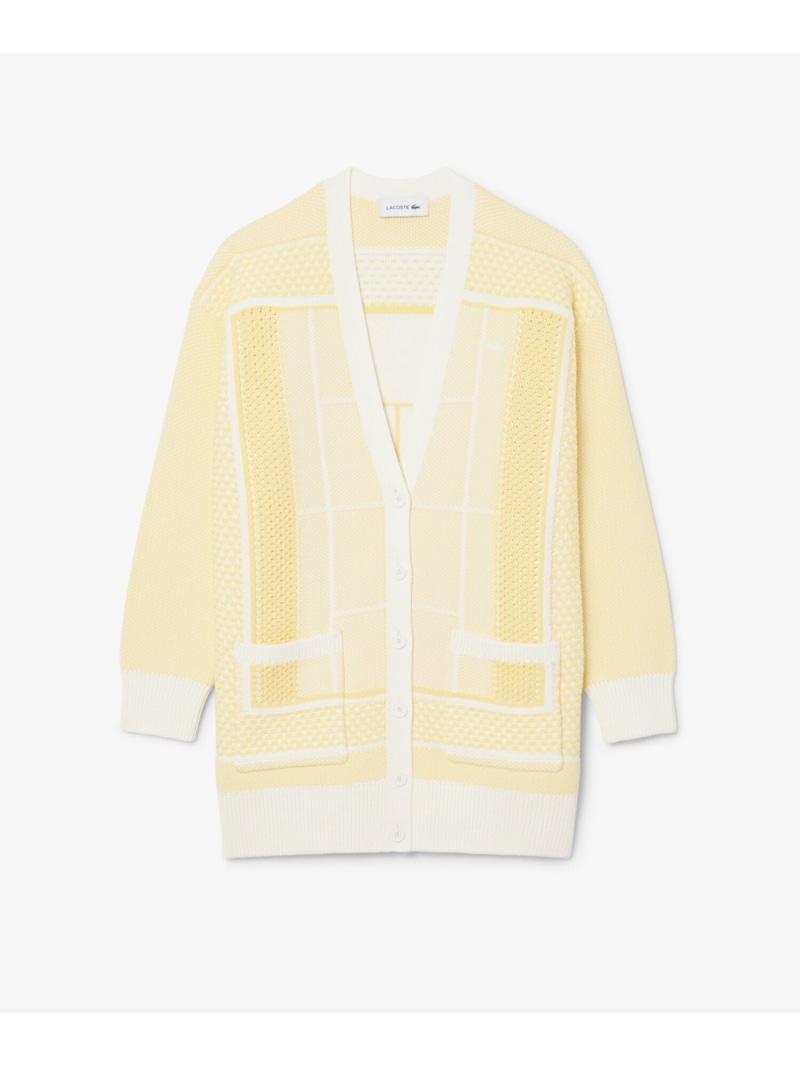 テニスコートジャカードロングニットカーディガン LACOSTE ラコステ トップス ジレー 黄色【貨物輸送無料】[ Fashion]