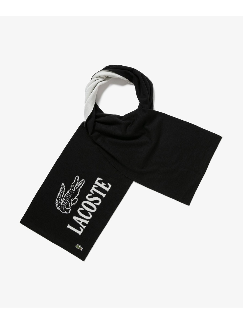 【SALE／30%OFF】ウールブレンド ワニロゴジャカードマフラー LACOSTE ラコステ ファッション雑貨 マフラー・ストール・ネックウォーマー ブラック グレー【RBA_E】【送料無料】[ Fashion]