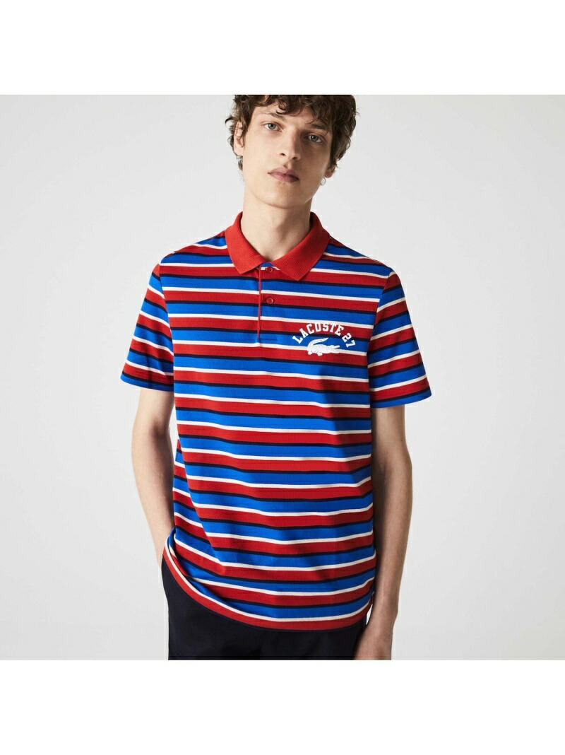 カレッジロゴプリントボーダーポロシャツ LACOSTE ラコステ ネイビー