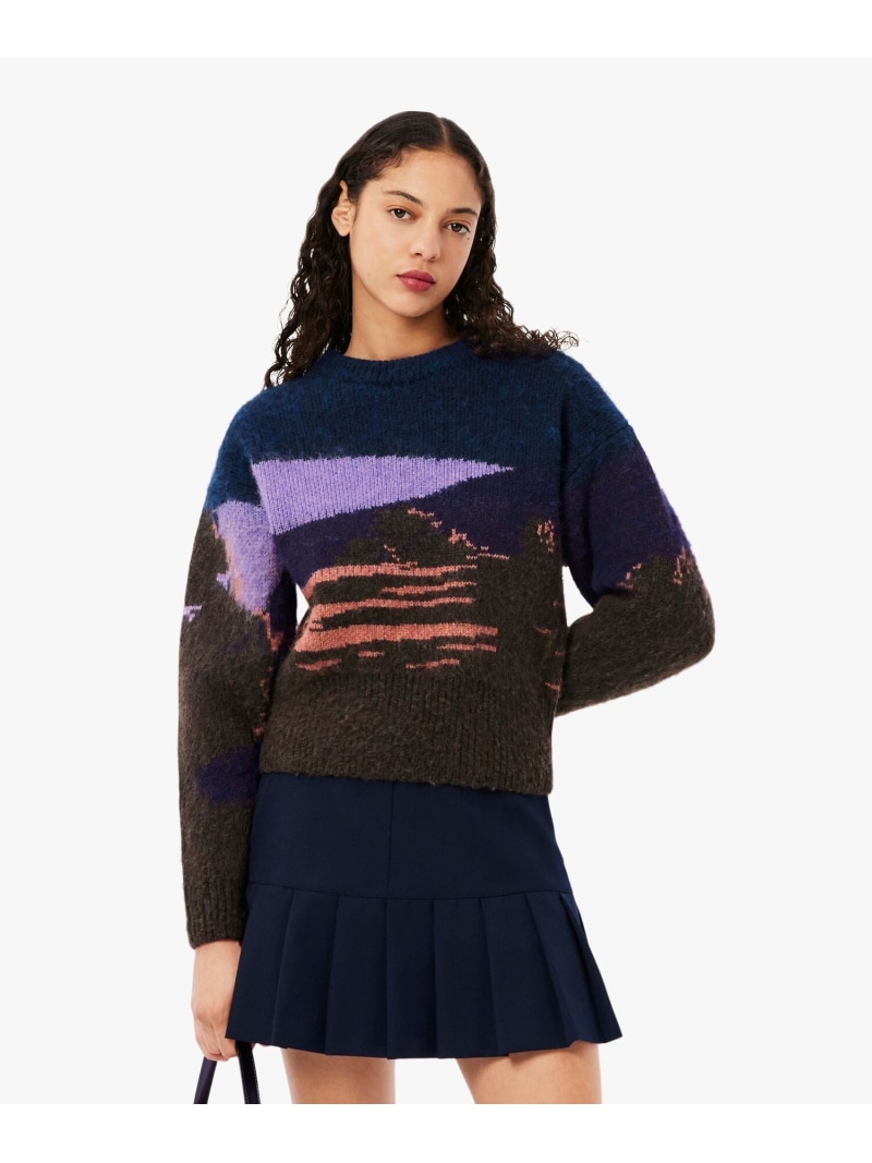 【SALE／30%OFF】ランドスケープジャカードアルパカブレンドニットセーター LACOSTE ラコステ トップス 編み物 赤銅色【RBA_E】【貨物輸送無料】[ Fashion]