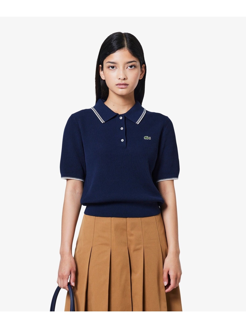 配色ライン コンパクトニットポロシャツ LACOSTE ラコステ トップス ポロシャツ グレー ネイビー ピンク【送料無料】[ Fashion]｜LACOSTE／ラコステ