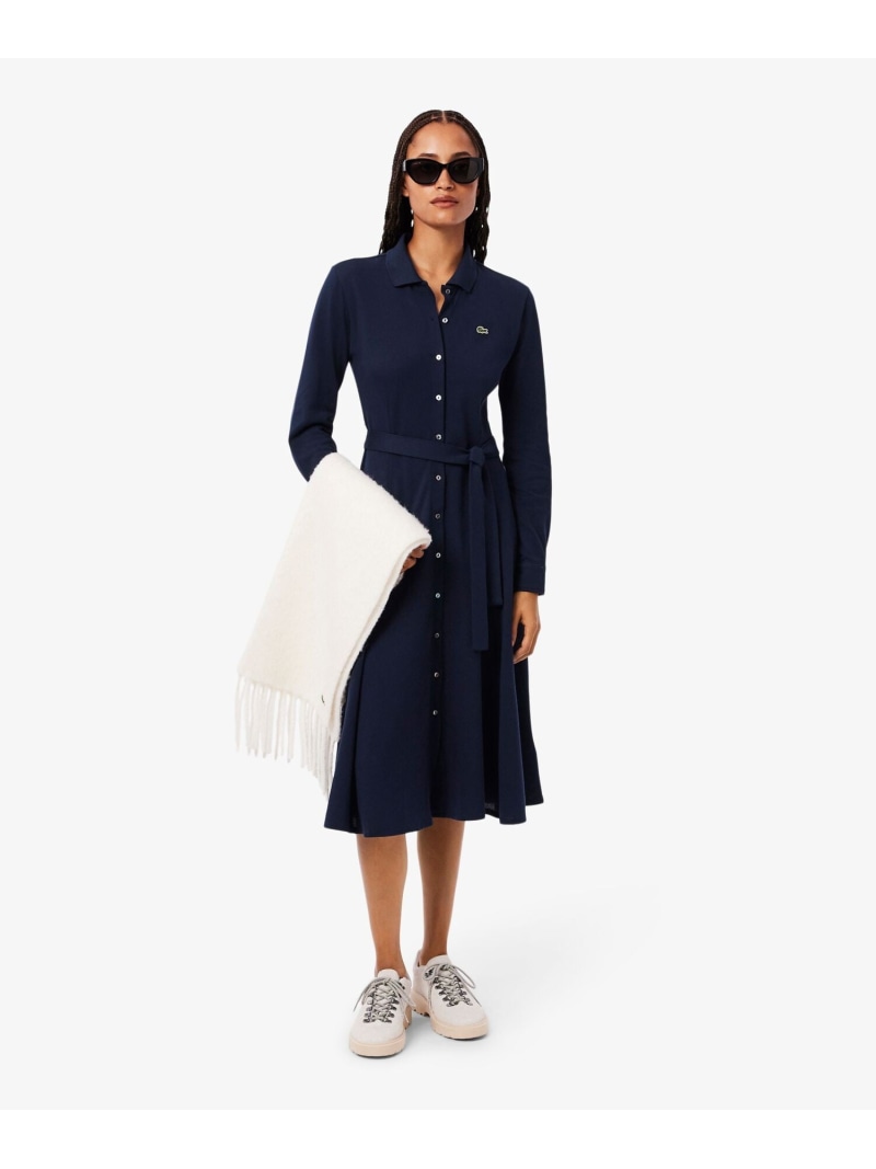 【SALE／40%OFF】鹿の子地ポロカラーシャツドレス LACOSTE ラコステ ワンピース・ドレス シャツワンピース ネイビー グリーン【RBA_E】【送料無料】[ Fashion]｜LACOSTE／ラコステ