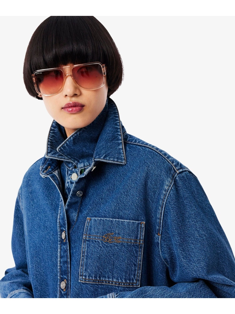 【SALE／40%OFF】ウィメンズワーク デニムシャツジャケット / 取りまかなう櫂 LACOSTE ラコステ ジャケット・アウター ジーンズ上衣 緑であること 黒いこと 青碧【RBA_E】【貨物輸送無料】[ Fashion]