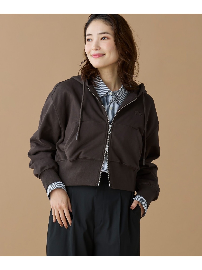 裏パイルクロップドジップフーディー LACOSTE ラコステ トップス パーカー・フーディー ブラック ホワイト【送料無料】[ Fashion]