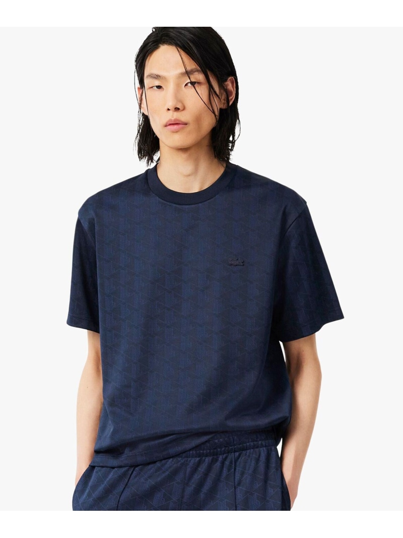 モノグラムジャカードTシャツ LACOSTE ラコステ トップス カットソー・Tシャツ ネイビー【送料無料】[ Fashion]｜LACOSTE／ラコステ
