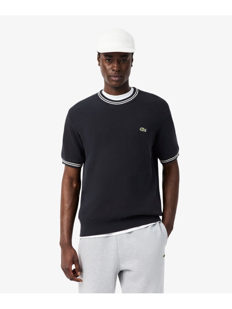 【SALE／40%OFF】ハイゲージニットTシャツ LACOSTE ラコステ トップス ニット ホワイト ブラック【RBA_E】【送料無料】[ Fashion]｜LACOSTE／ラコステ
