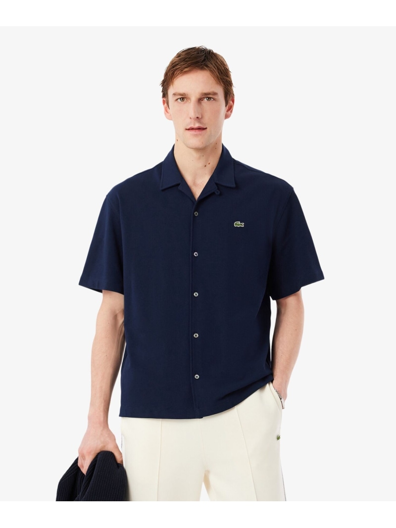 【SALE／30%OFF】鹿の子地オープンカラーシャツ LACOSTE ラコステ トップス シャツ・ブラウス ネイビー ホワイト【RBA_E】【送料無料】[ Fashion]｜LACOSTE／ラコステ