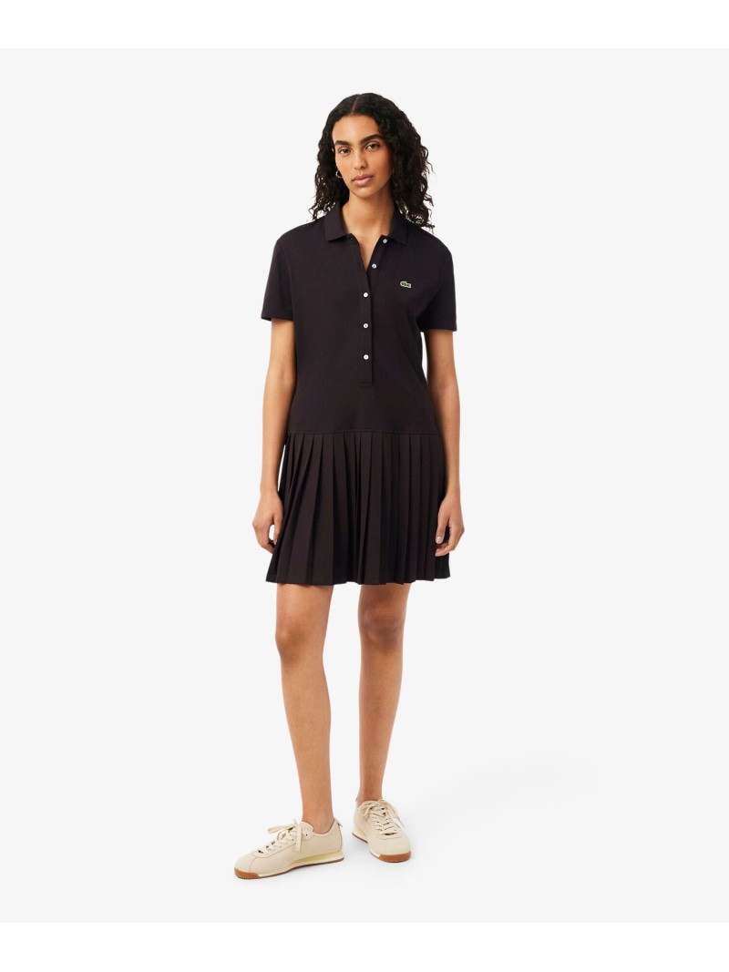 【SALE／30%OFF】ストレッチ鹿の子地プリーツポロドレス LACOSTE ラコステ ワンピース・ドレス シャツワンピース ブラウン ホワイト【RBA_E】【送料無料】[ Fashion]｜LACOSTE／ラコステ